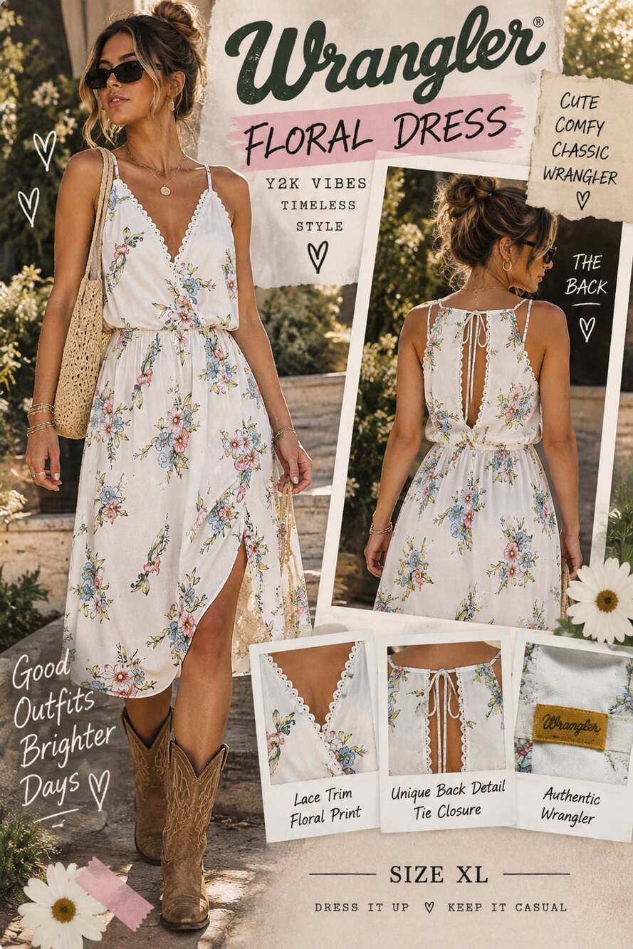 Wrangler Floral Dress Size XL White Lace Trim Cami Halter